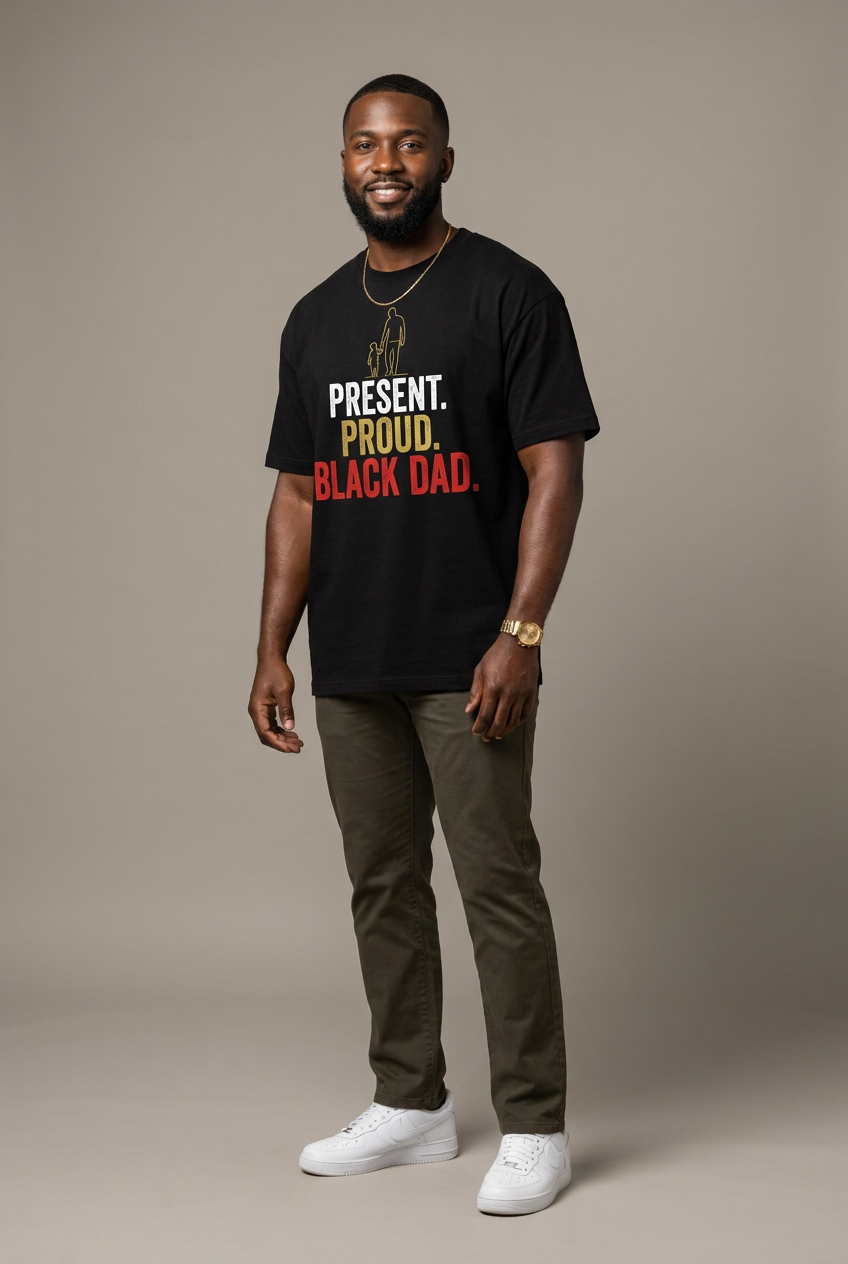Present Proud Black Dad: The Active Father Graphic T-Shirt - RootednLoud