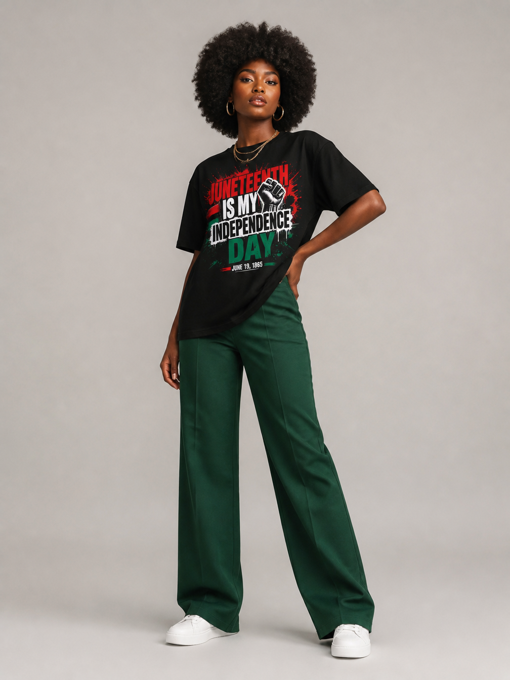 Juneteenth Is My Independence Day: Black History Raised Fist Graphic T-Shirt - RootednLoud
