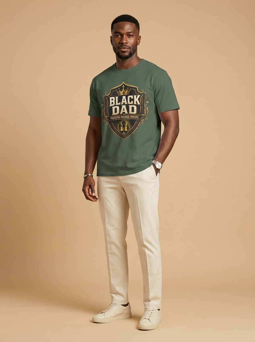 Black Dad Protector Provider: Regal Crest Fatherhood Graphic T-Shirt - RootednLoud