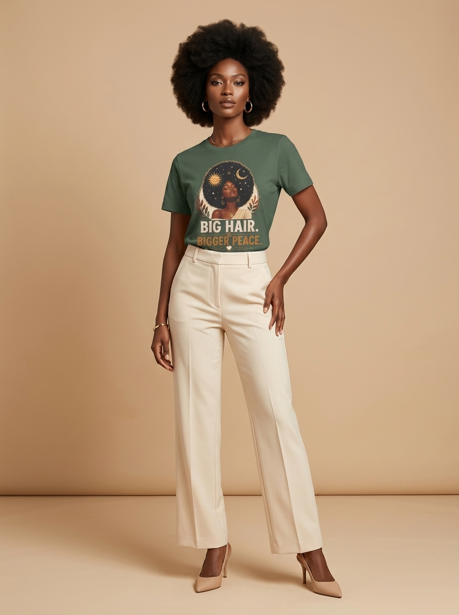 Big Hair Bigger Peace: Celestial Afro Graphic T-Shirt - RootednLoud