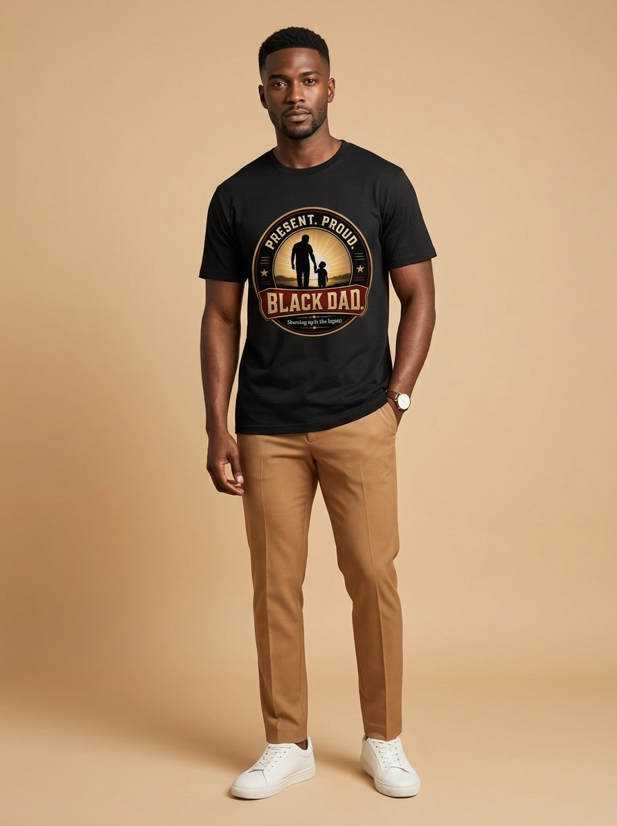 Present Proud Black Dad: Father and Son Legacy Graphic T-Shirt - RootednLoud