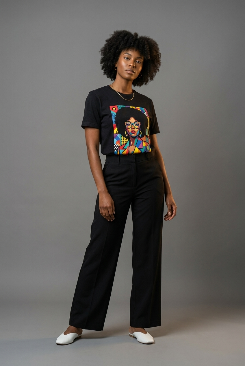 Black Queen Pop Art: Geometric Afro Portrait Graphic T-Shirt - RootednLoud
