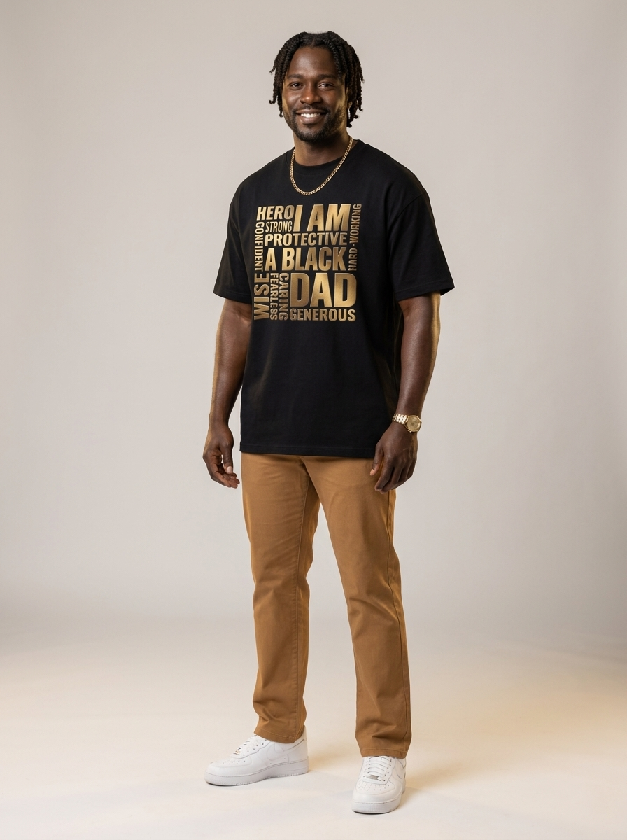I Am A Black Dad: Golden Typography Empowerment Graphic T-Shirt - RootednLoud