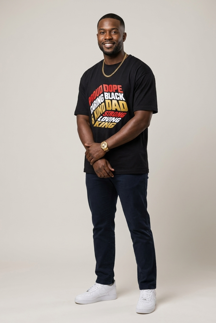 Proud Black Dad - Strong, Loving, King Graphic T-Shirt - RootednLoud