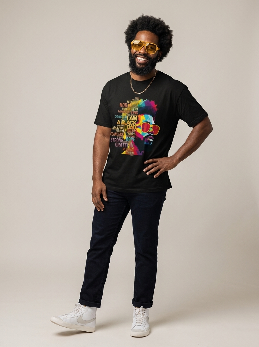 I Am A Black Dad: Colorful Pop Art Typography Graphic T-Shirt - RootednLoud