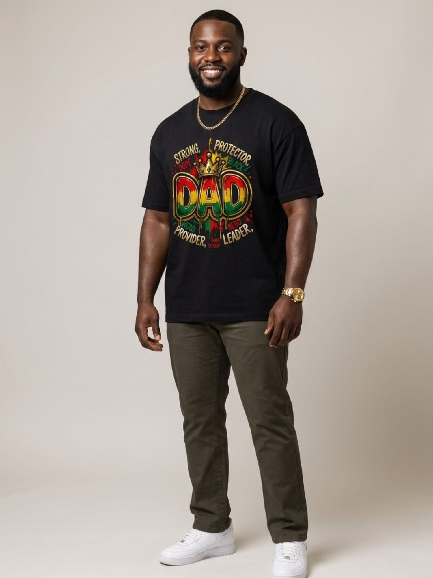 Black Dad Strong Protector Leader Crown Graphic T-Shirt - RootednLoud