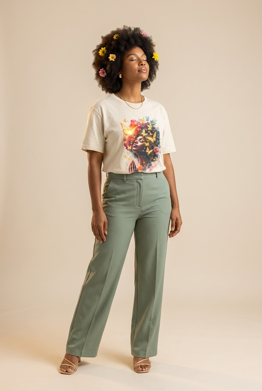 Praying Black Queen: Ethereal Floral Butterfly Graphic T-Shirt - RootednLoud