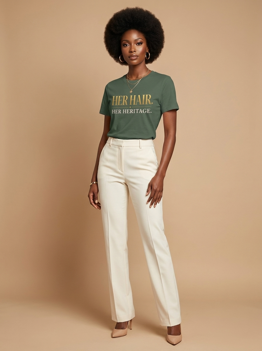 Her Hair Her Heritage: Elegant Gold Typography Empowerment Graphic T-Shirt - RootednLoud