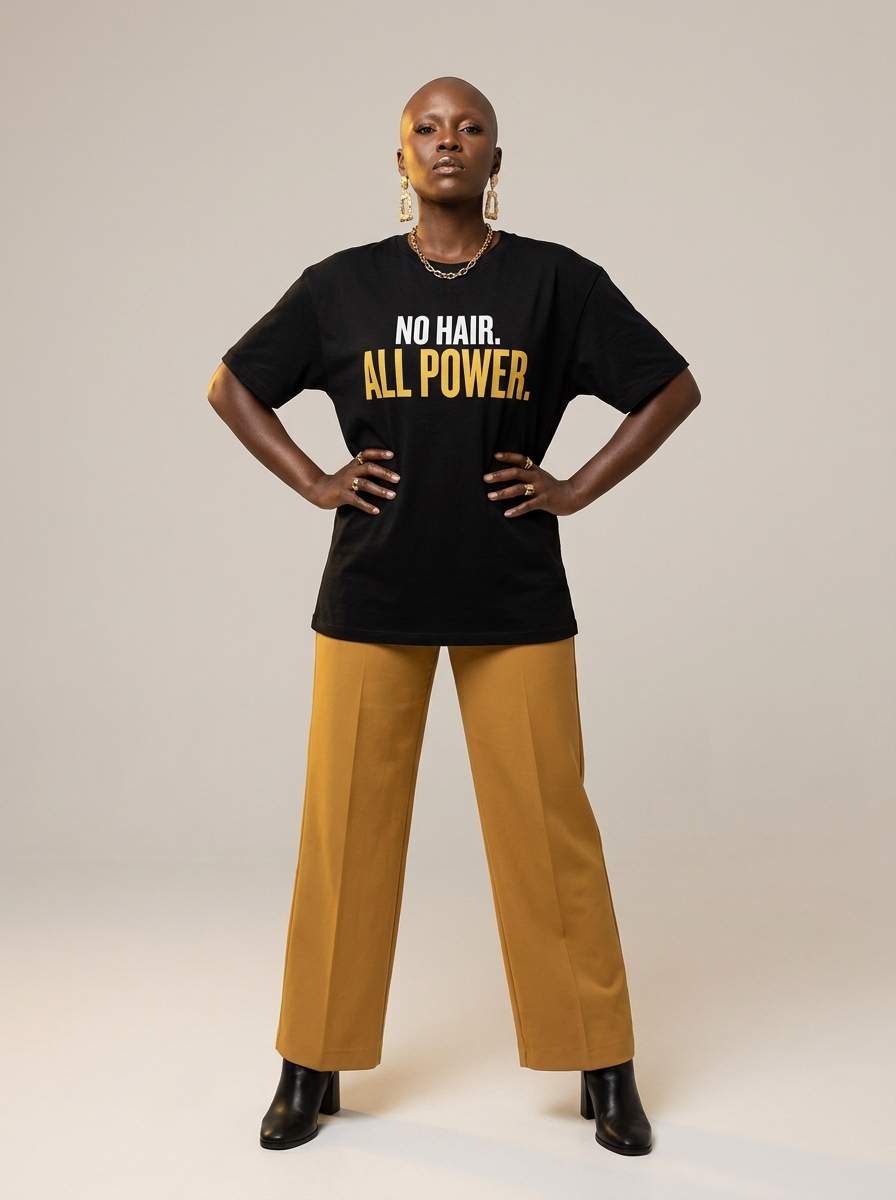 No Hair All Power T-Shirt: Bald Pride Empowerment Graphic T-Shirt - RootednLoud