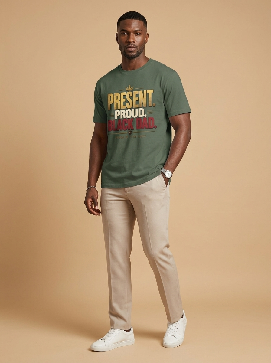 Present Proud Black Dad T-Shirt: Showing Up Is The Legacy Graphic T-Shirt - RootednLoud