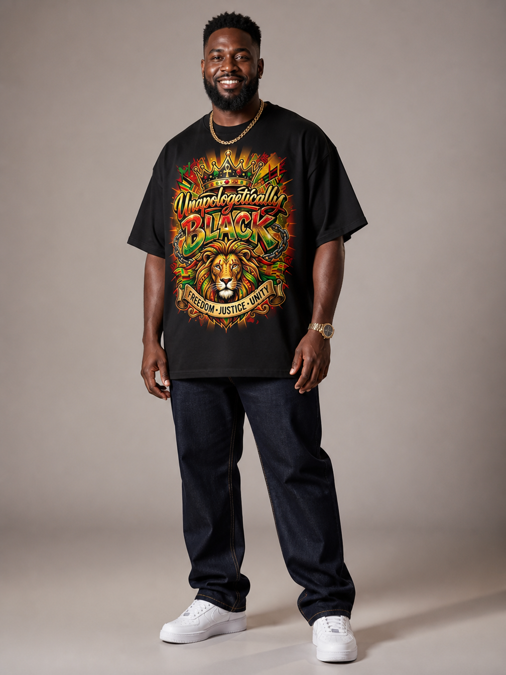 Unapologetically Black Lion Crown: Pan-African Pride Graphic T-Shirt - RootednLoud
