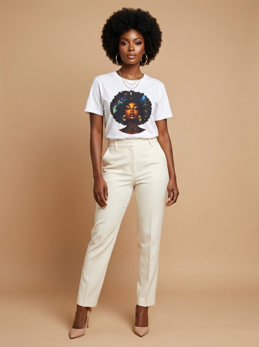 Cosmic Afro Black Girl Magic: Celestial Melanin Queen Graphic T-Shirt - RootednLoud
