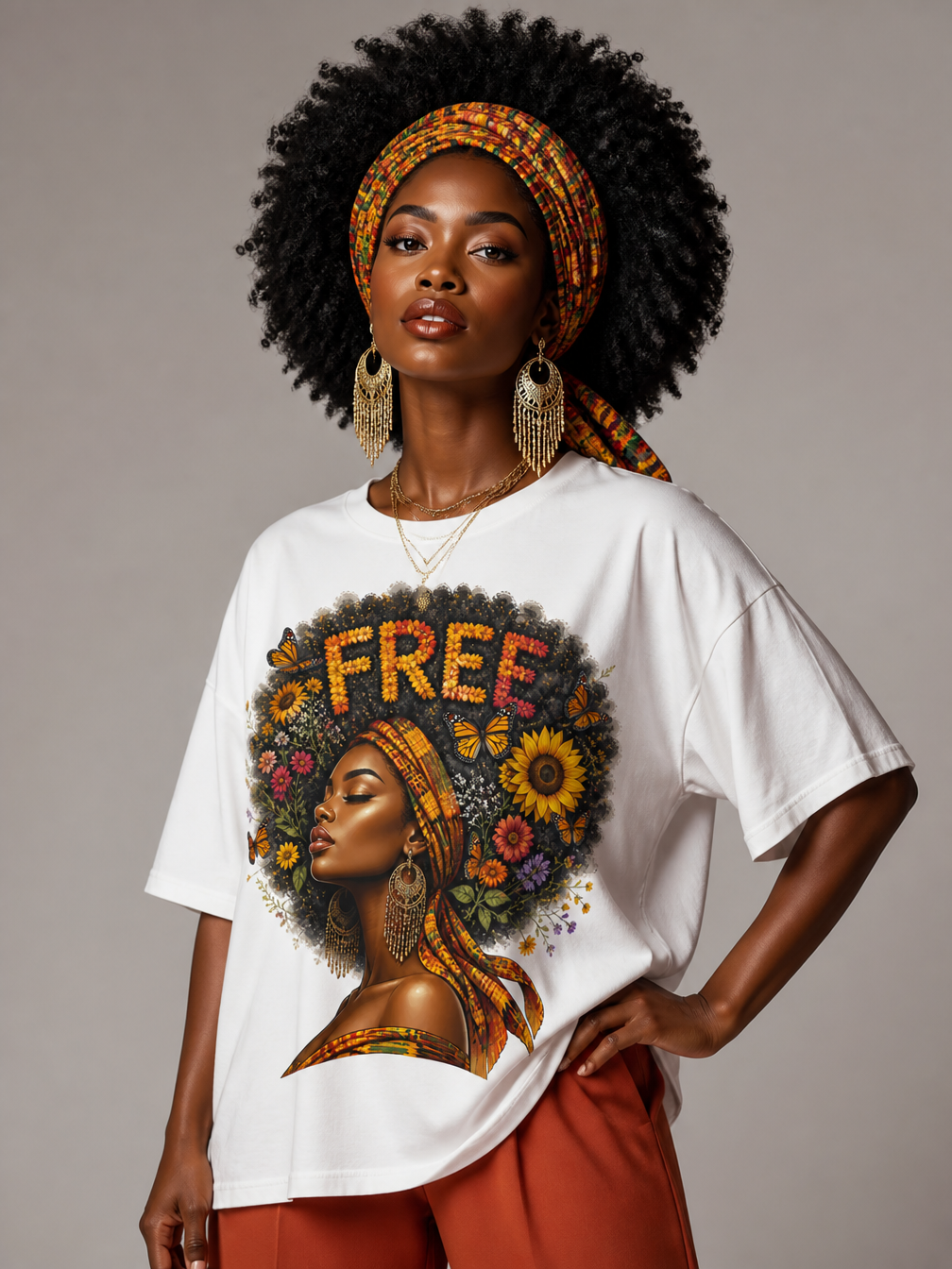 Free Floral Afro: Melanin Queen Empowerment Graphic T-Shirt - RootednLoud