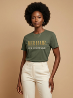 Her Hair Her Heritage: Elegant Gold Typography Empowerment Graphic T-Shirt - RootednLoud
