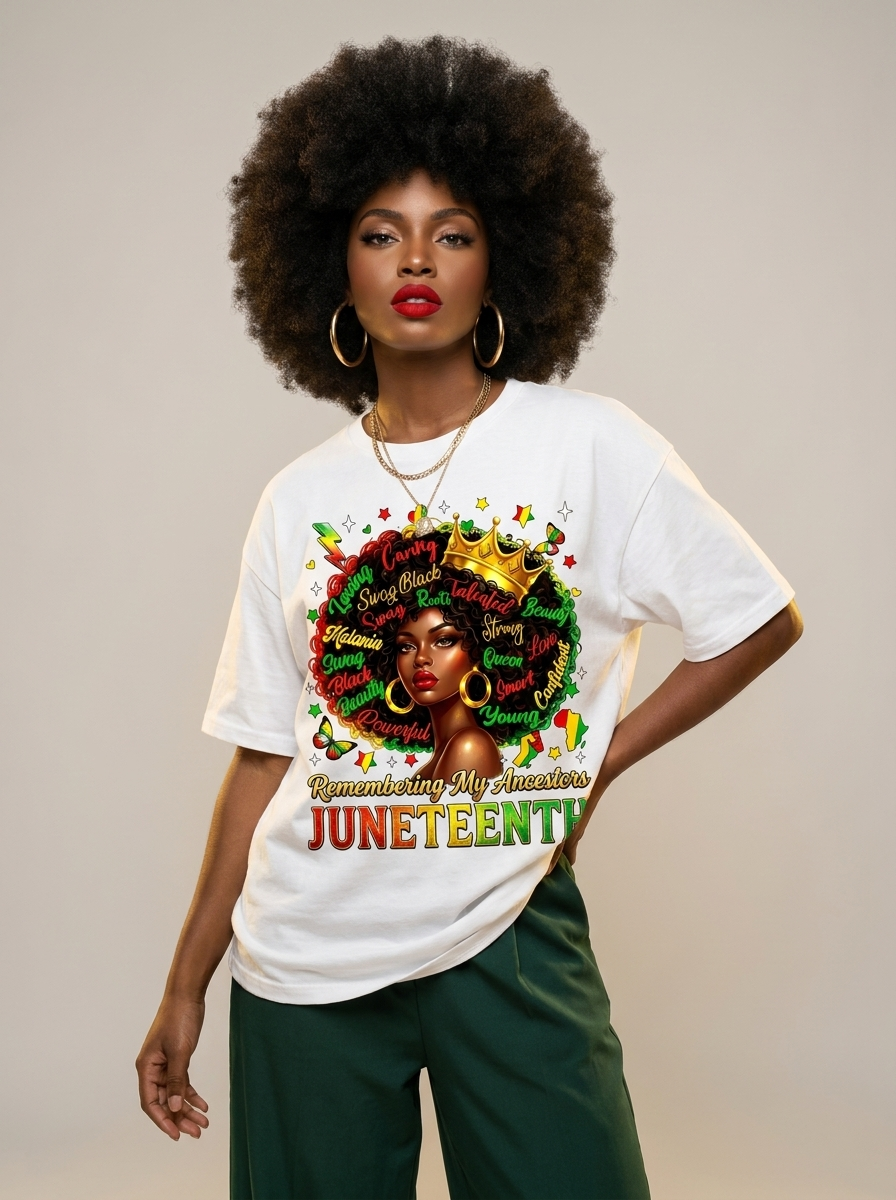 Remembering My Ancestors Juneteenth: Black Queen Graphic T-Shirt - RootednLoud