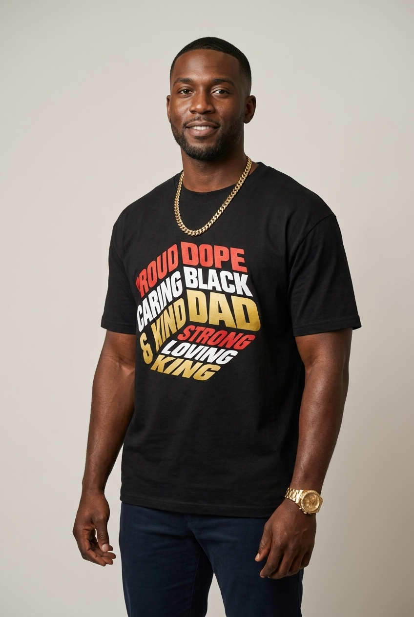 Proud Black Dad - Strong, Loving, King Graphic T-Shirt - RootednLoud