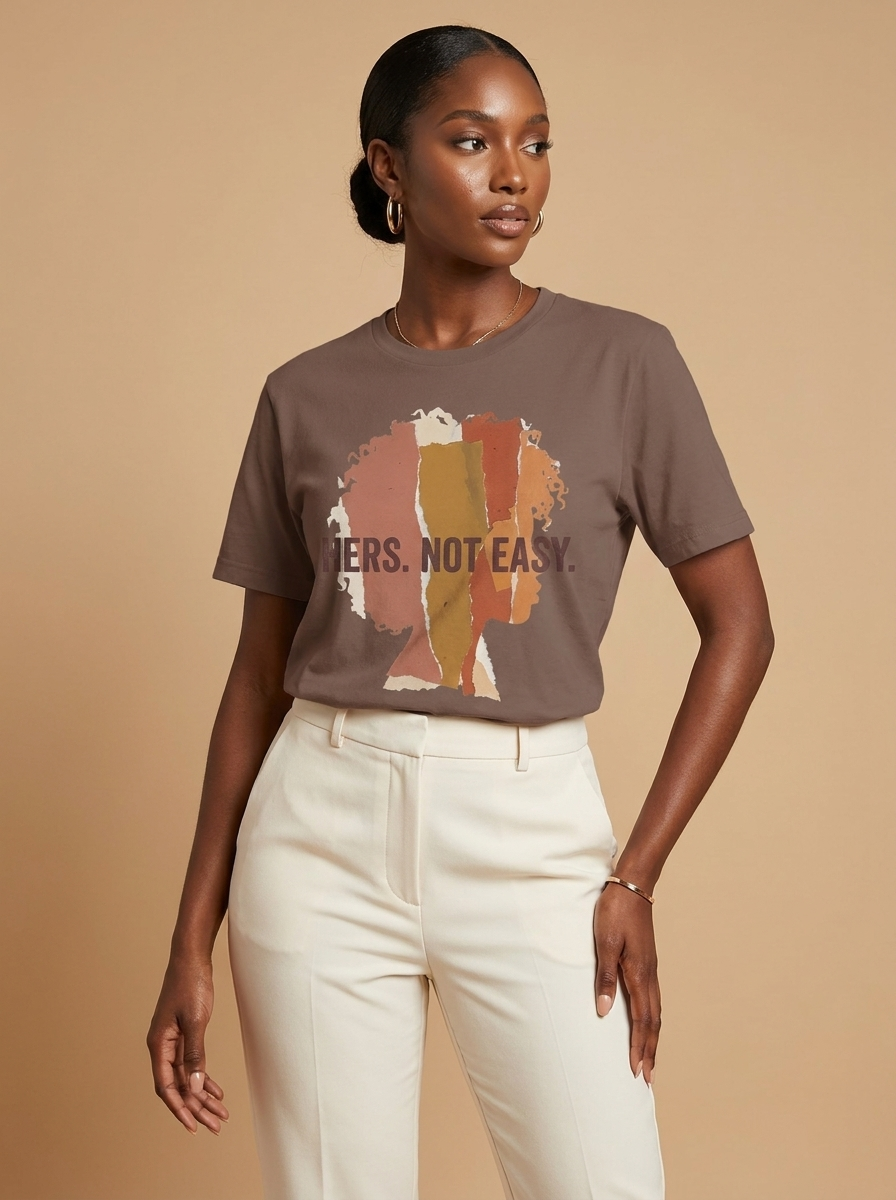 Hers Not Easy: Abstract Torn Paper Afro Silhouette Graphic T-Shirt - RootednLoud