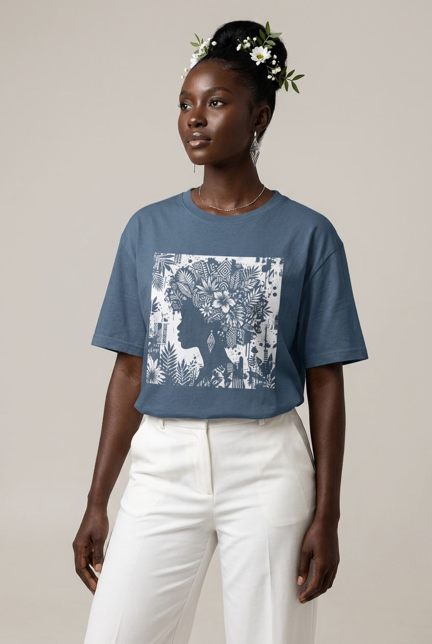 Black Queen: Artistic Silhouette Floral Graphic T-Shirt - RootednLoud