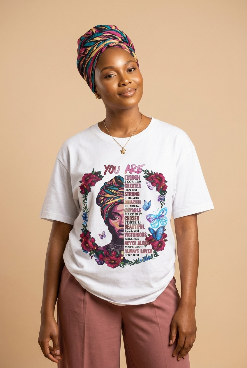 You Are Enough: Black Woman Christian Affirmations Graphic T-Shirt - RootednLoud