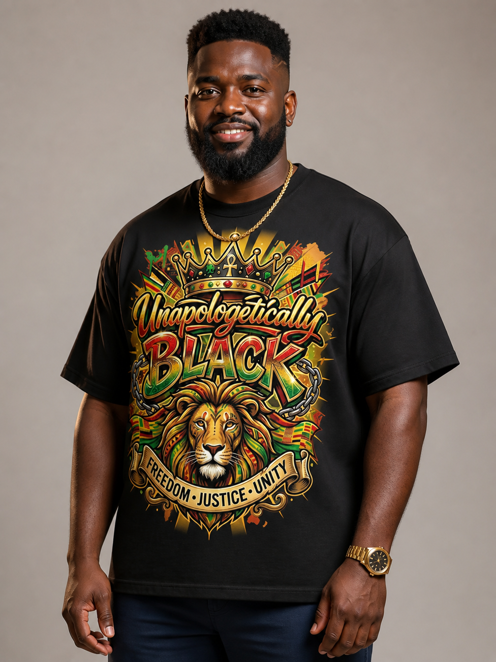 Unapologetically Black Lion Crown: Pan-African Pride Graphic T-Shirt - RootednLoud