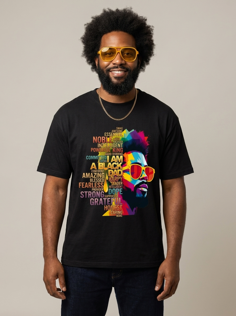 I Am A Black Dad: Colorful Pop Art Typography Graphic T-Shirt - RootednLoud