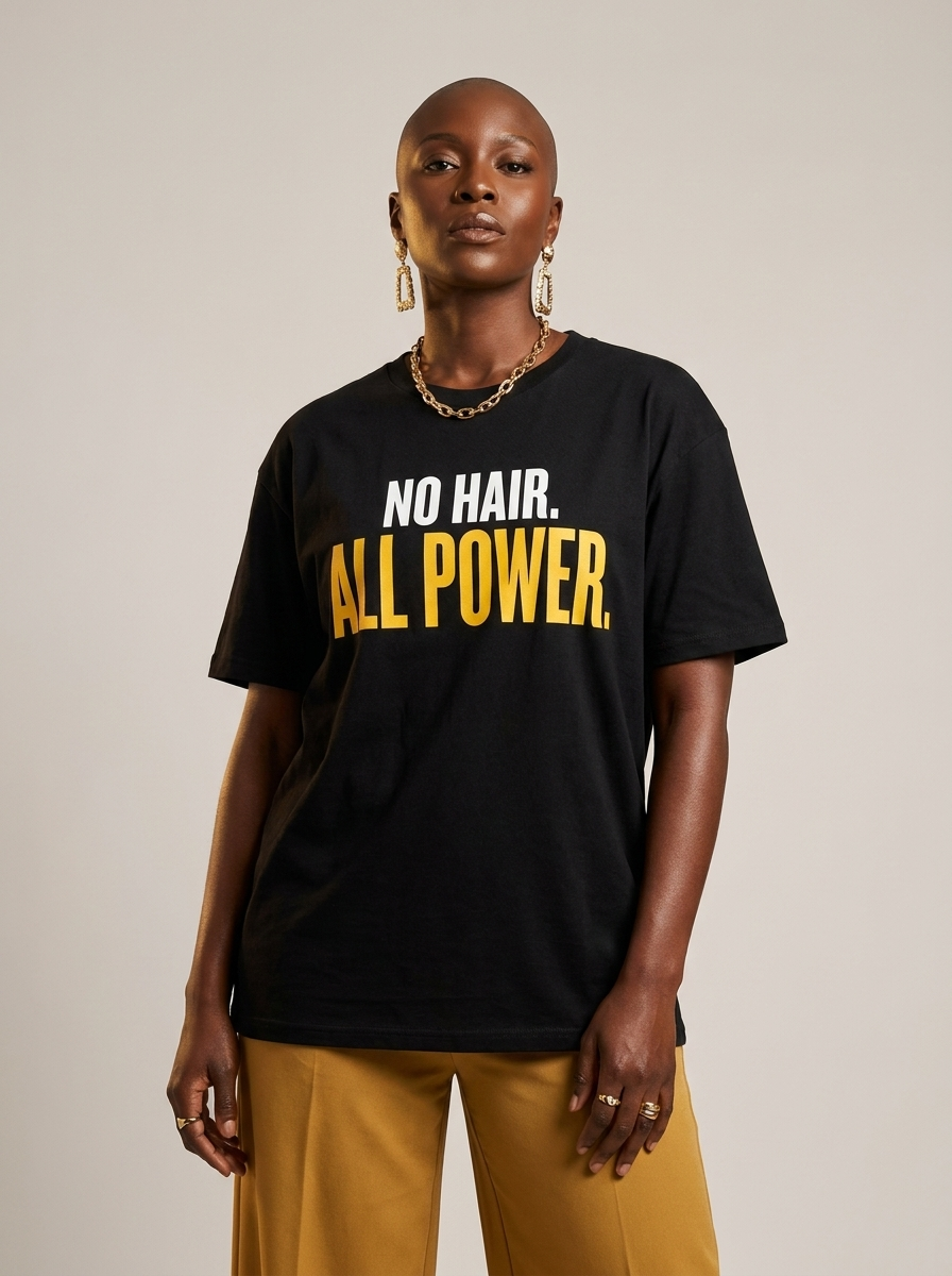 No Hair All Power T-Shirt: Bald Pride Empowerment Graphic T-Shirt - RootednLoud