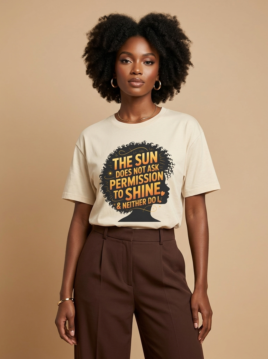 The Sun Does Not Ask Permission To Shine T-Shirt: Radiant Afro Graphic T-Shirt - RootednLoud