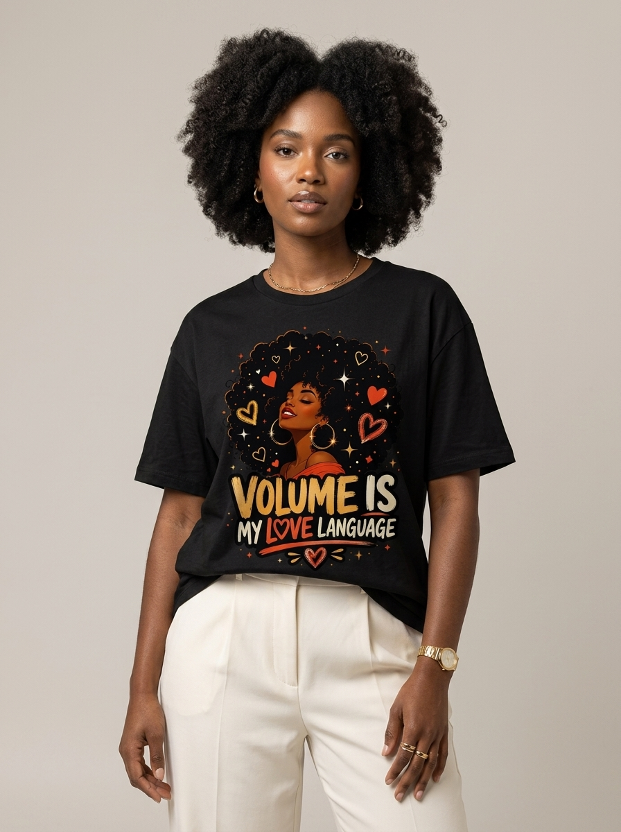 Volume Is My Love Language: Natural Hair Afro Graphic T-Shirt - RootednLoud