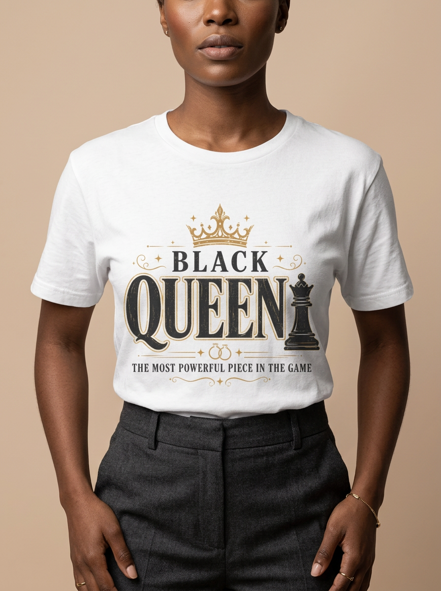 Black Queen The Most Powerful Piece: Chess Empowerment Graphic T-Shirt - RootednLoud