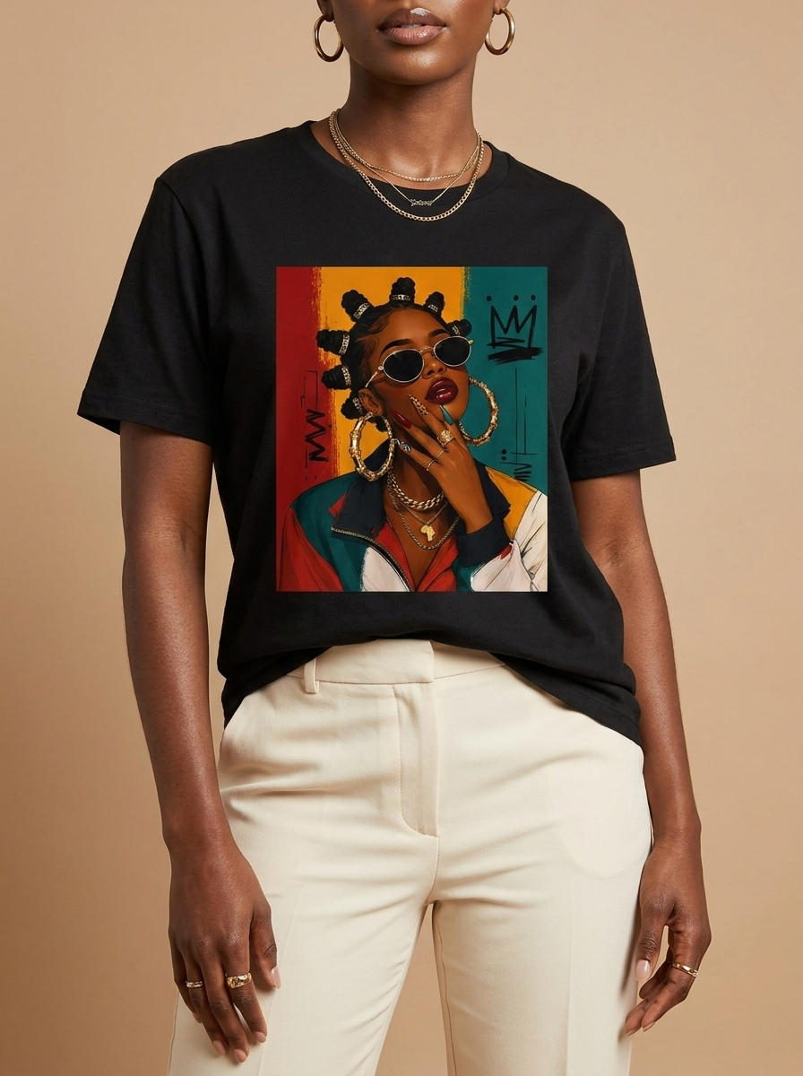 Urban Melanin Queen: 90s Hip Hop Bantu Knots Graphic T-Shirt - RootednLoud