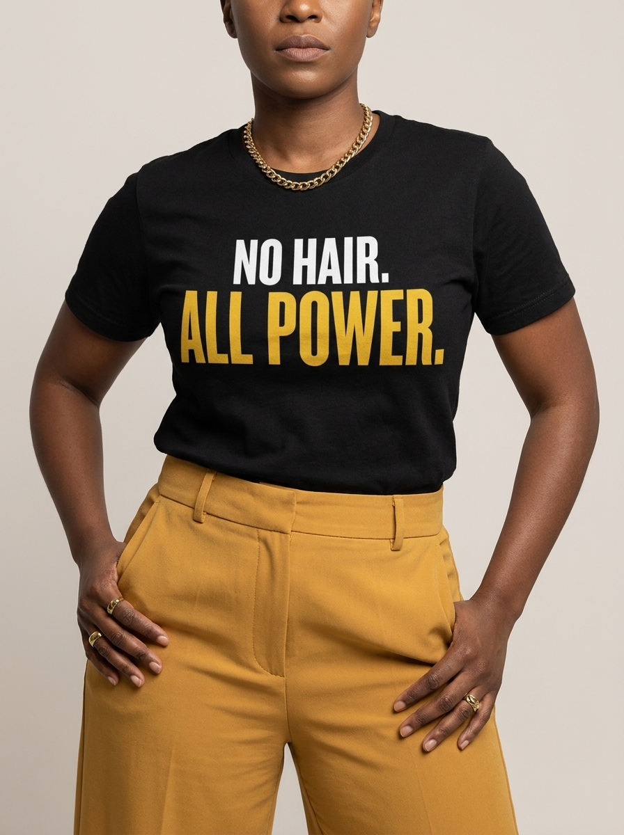 No Hair All Power T-Shirt: Bald Pride Empowerment Graphic T-Shirt - RootednLoud
