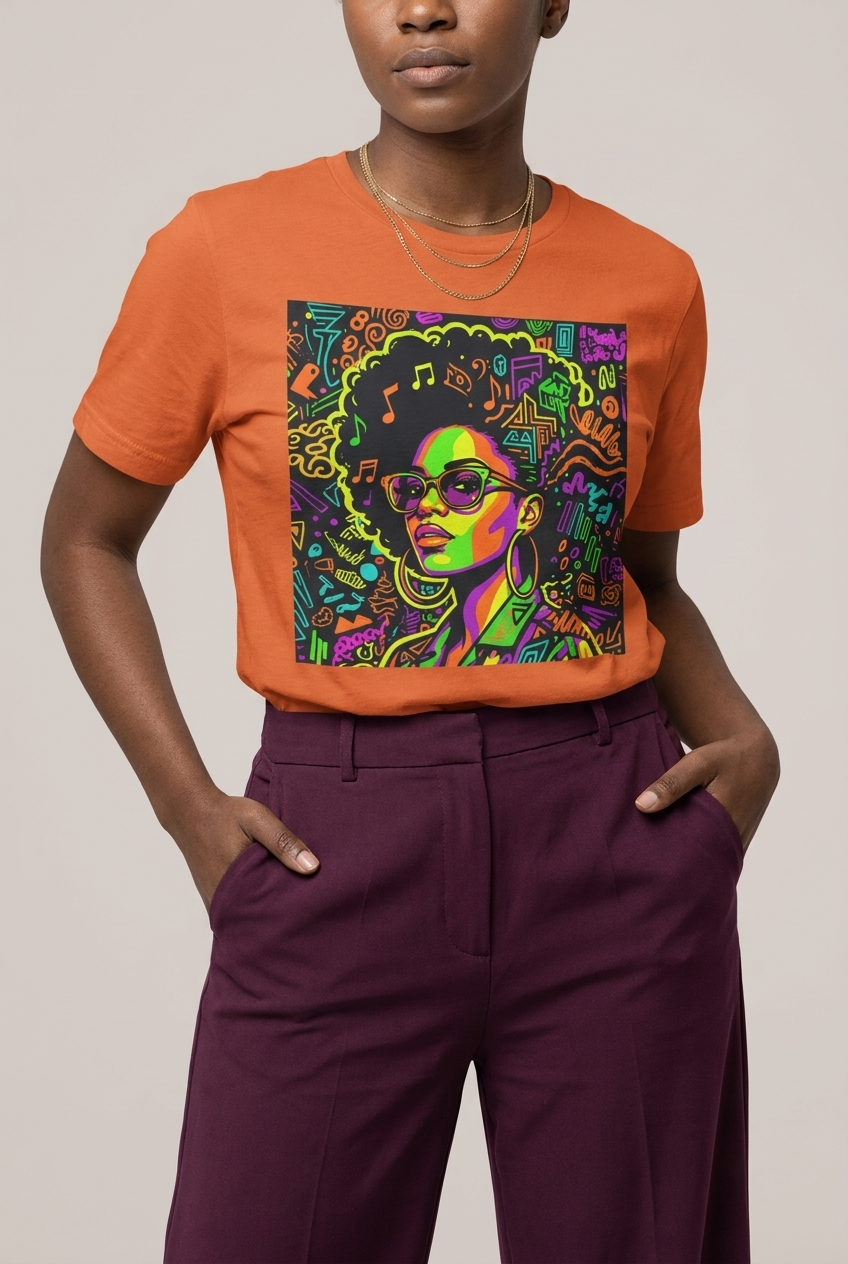 Black Girl Magic: Musical Neon Pop Art Graphic T-Shirt - RootednLoud