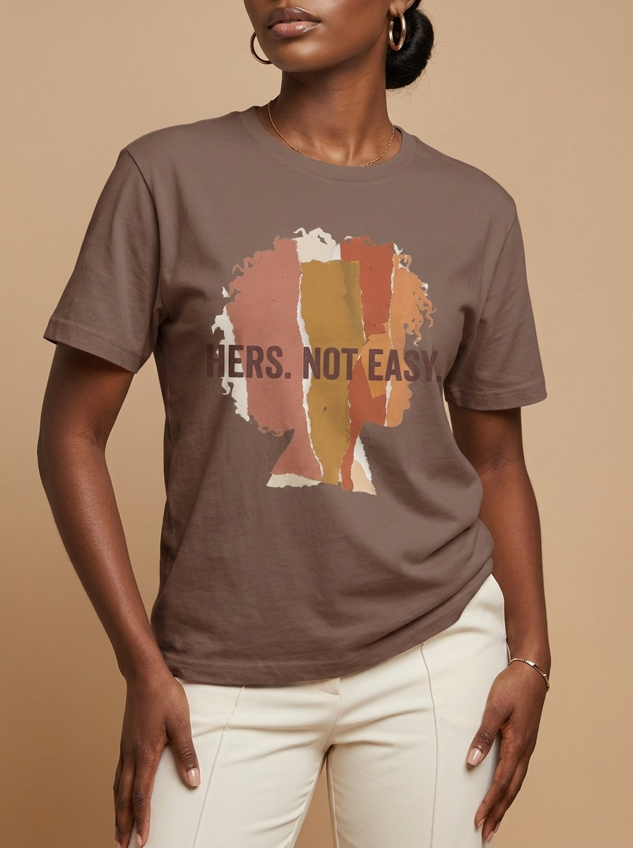 Hers Not Easy: Abstract Torn Paper Afro Silhouette Graphic T-Shirt - RootednLoud