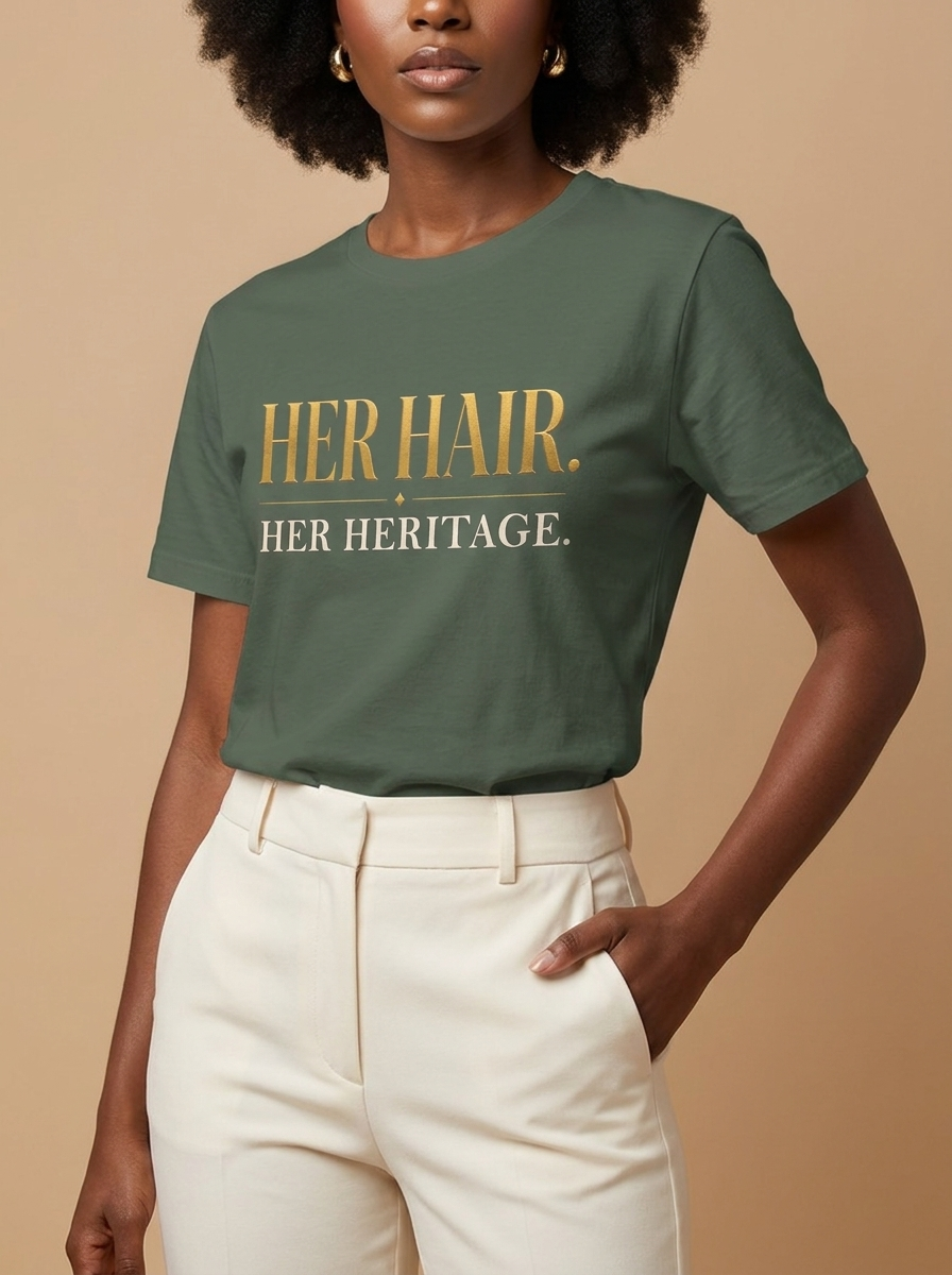 Her Hair Her Heritage: Elegant Gold Typography Empowerment Graphic T-Shirt - RootednLoud