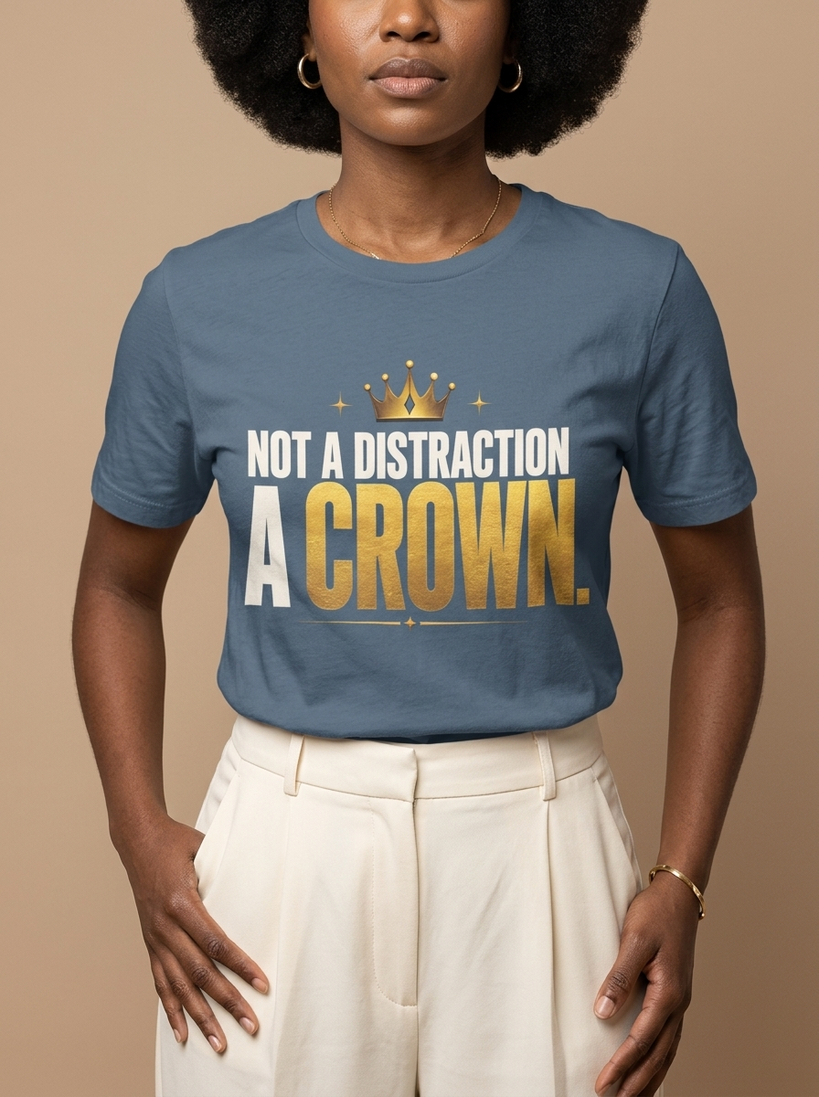Not A Distraction A Crown: Natural Hair Empowerment Graphic T-Shirt - RootednLoud