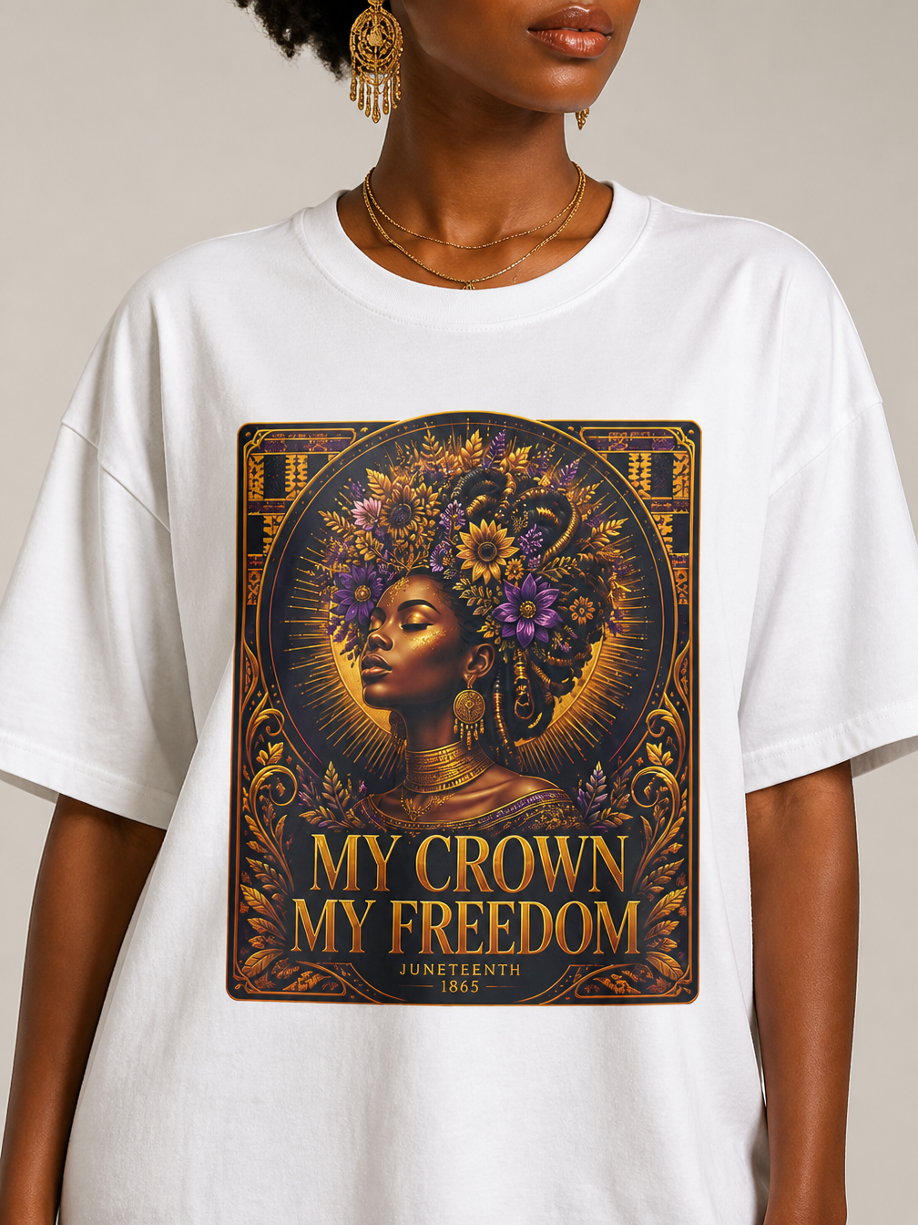 My Crown My Freedom: Juneteenth Melanin Queen Graphic T-Shirt - RootednLoud