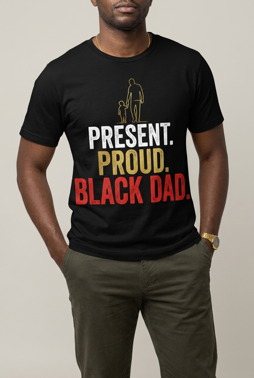 Present Proud Black Dad: The Active Father Graphic T-Shirt - RootednLoud