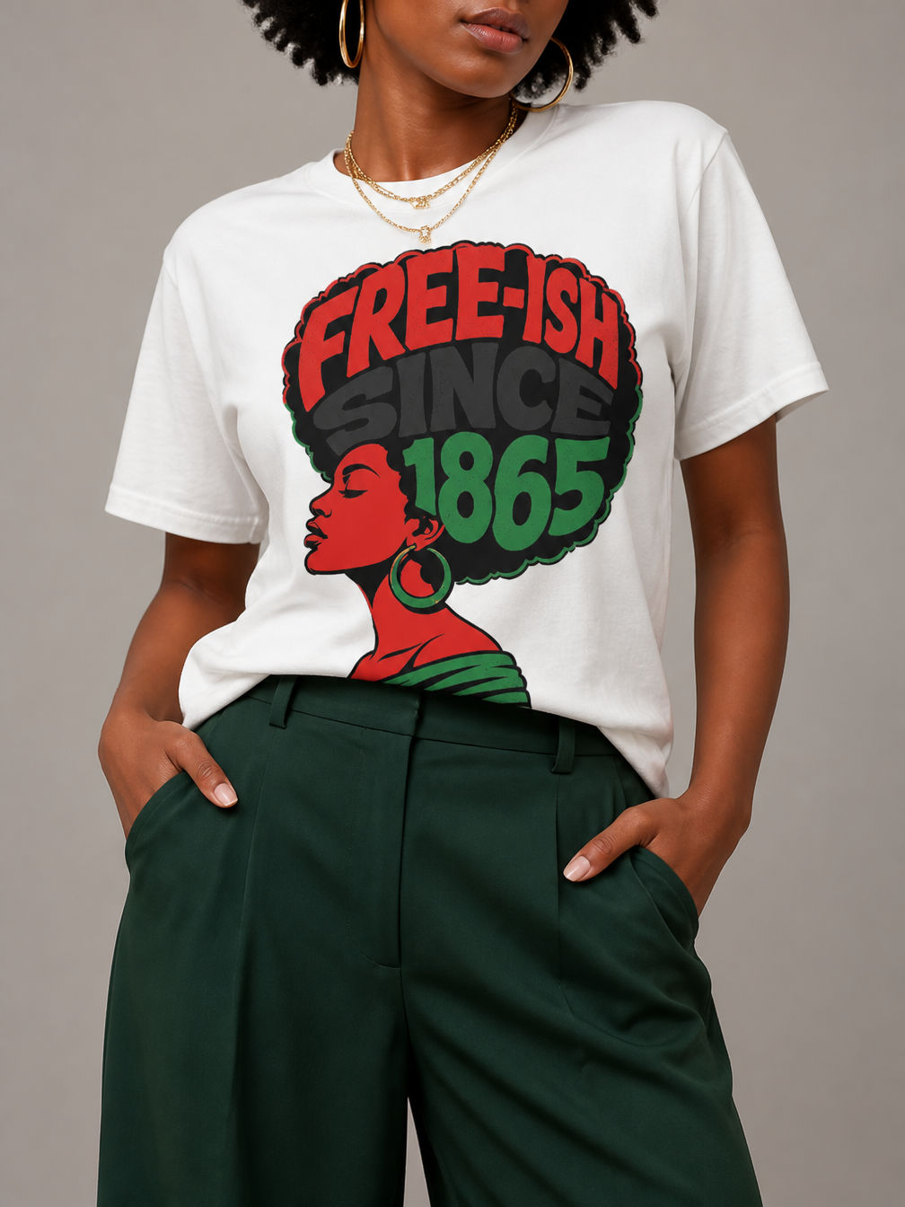 Free-ish Since 1865: Juneteenth Afro Silhouette Graphic T-Shirt - RootednLoud