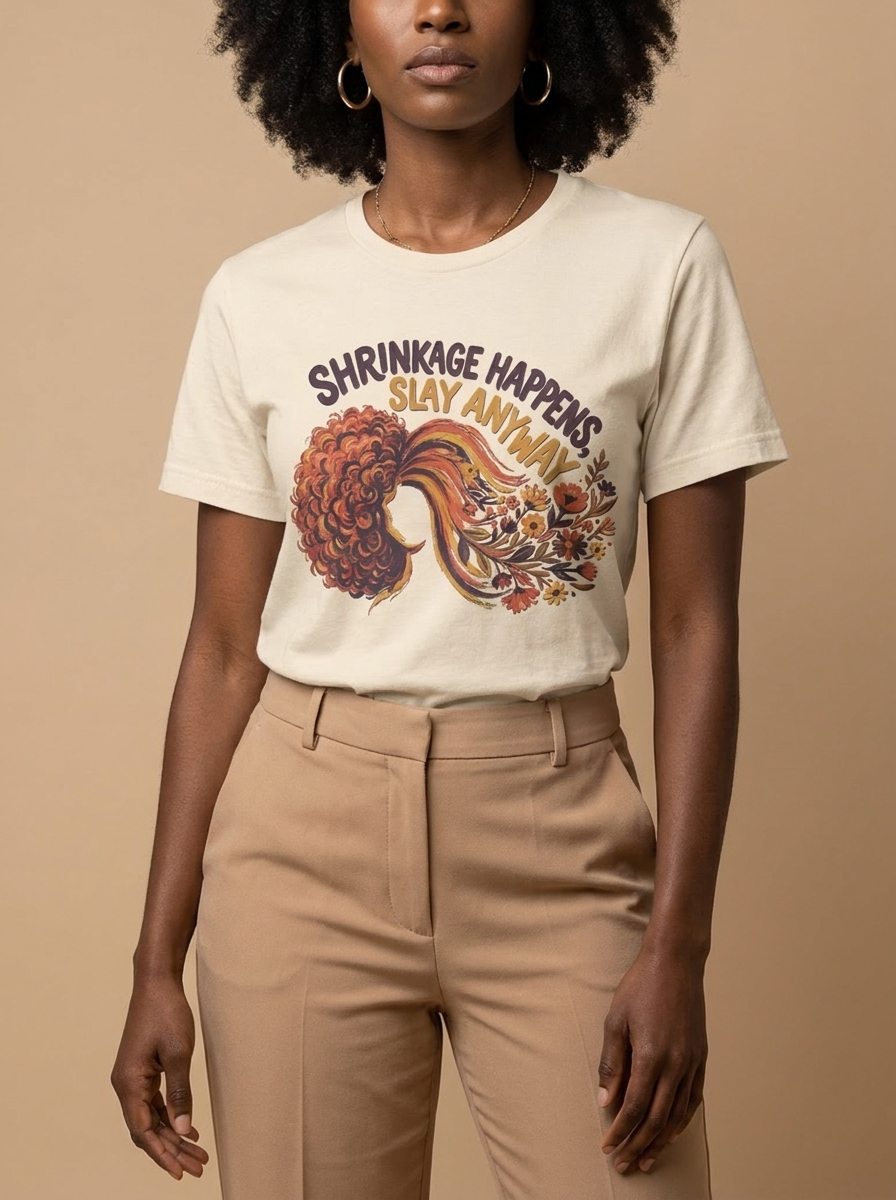 Shrinkage Happens Slay Anyway: Natural Hair Empowerment Graphic T-Shirt - RootednLoud
