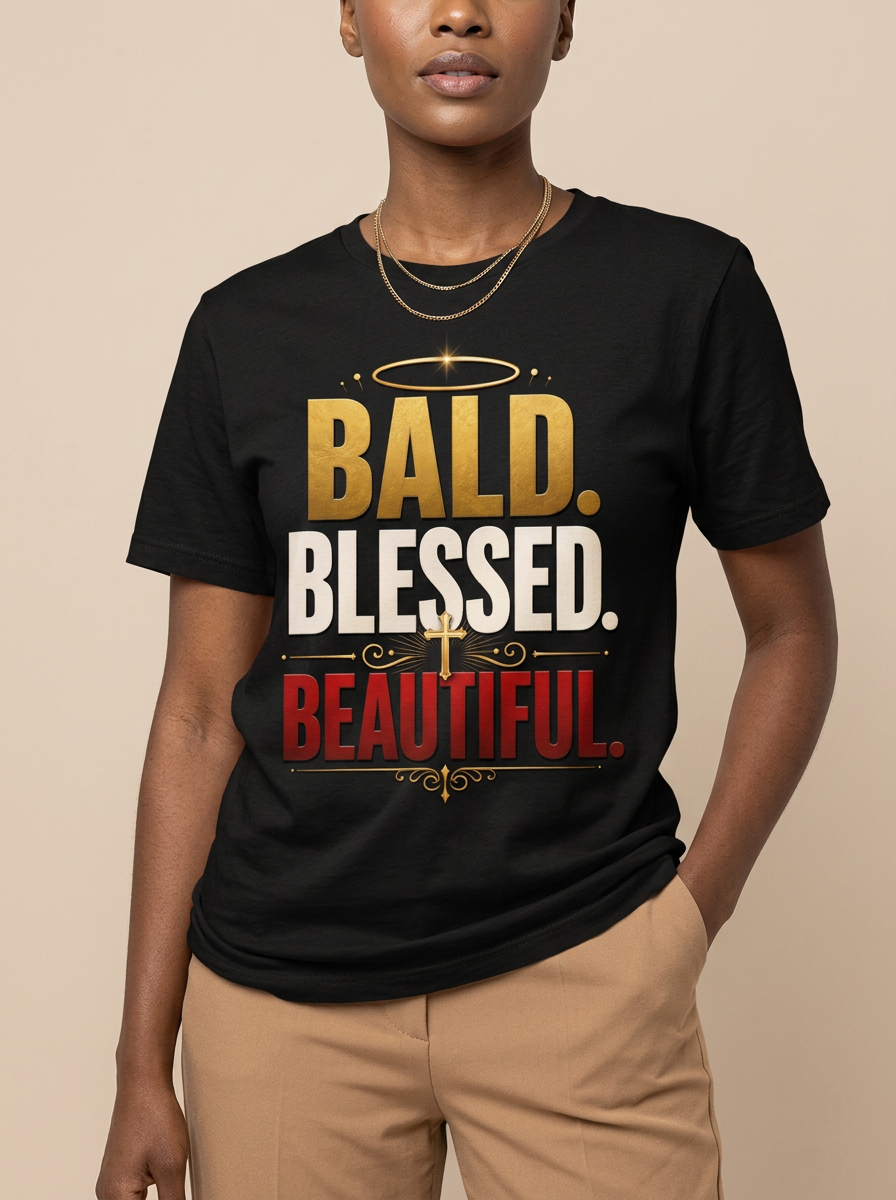 Bald Blessed Beautiful: Christian Faith Graphic T-Shirt - RootednLoud