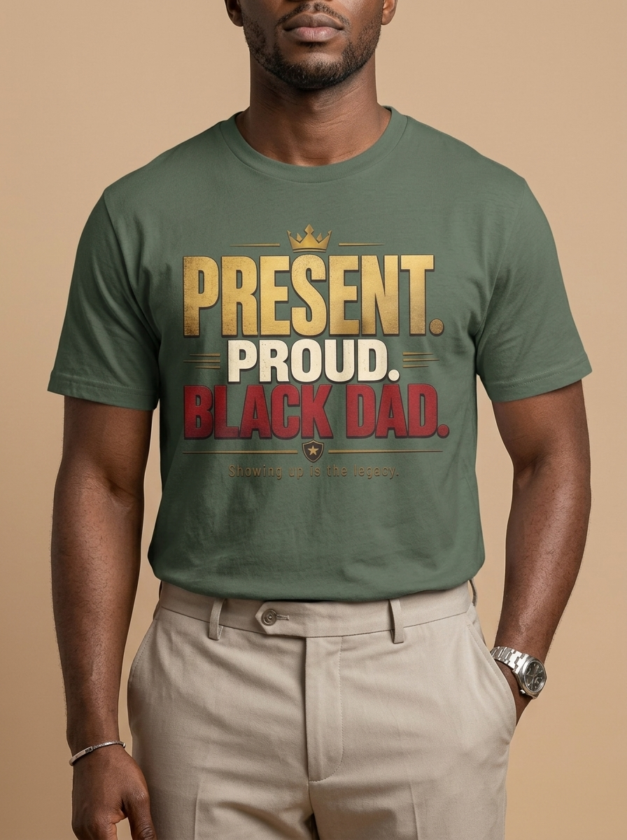Present Proud Black Dad T-Shirt: Showing Up Is The Legacy Graphic T-Shirt - RootednLoud