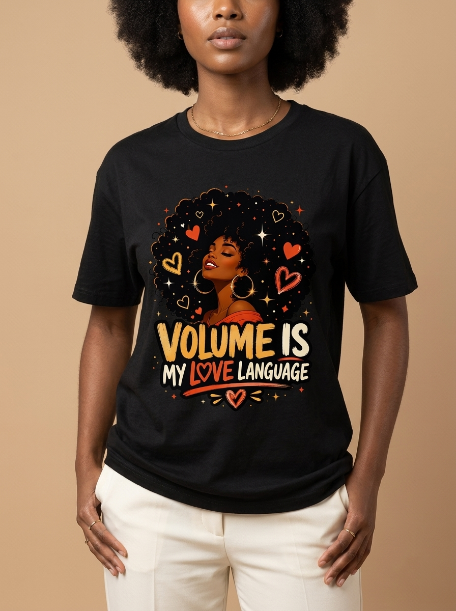 Volume Is My Love Language: Natural Hair Afro Graphic T-Shirt - RootednLoud