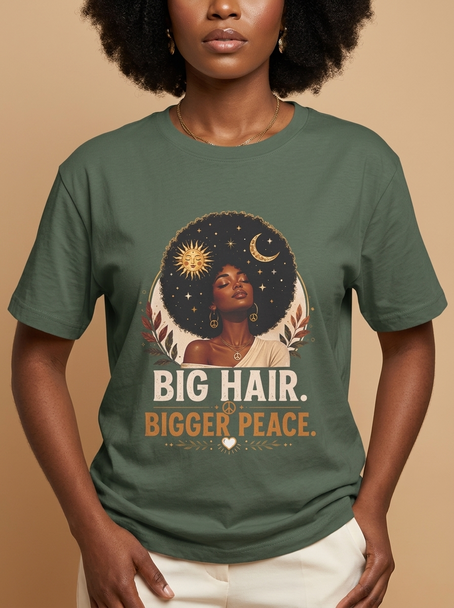 Big Hair Bigger Peace: Celestial Afro Graphic T-Shirt - RootednLoud
