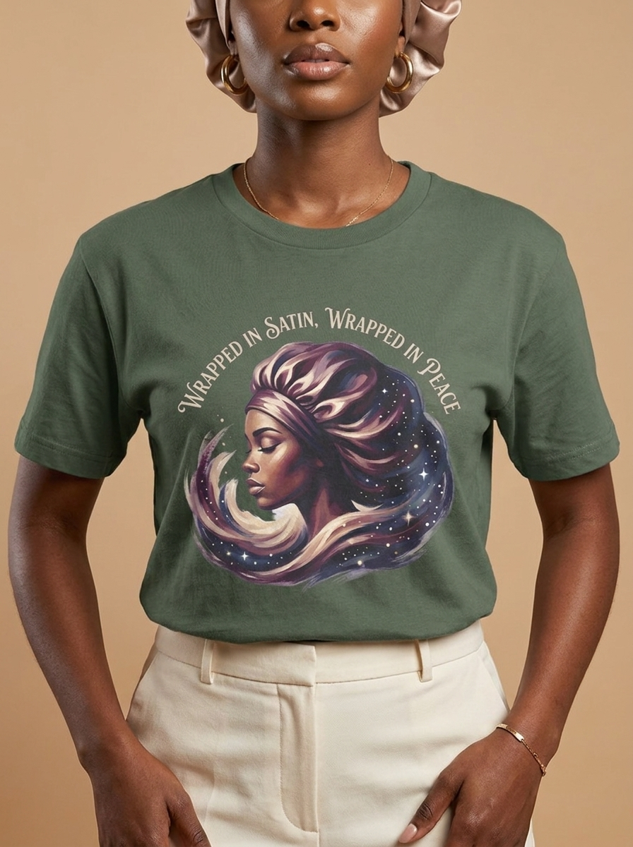 Wrapped In Satin Wrapped In Peace: Soft Life Empowerment Graphic T-Shirt - RootednLoud