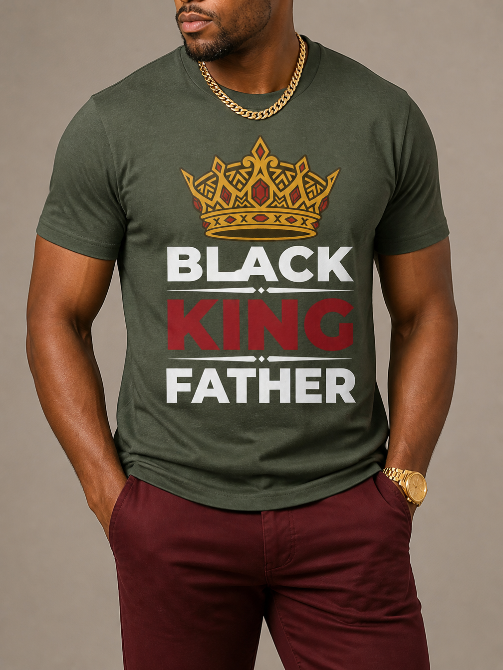 Black King Father Crown: Proud Dad Empowerment Graphic T-Shirt - RootednLoud