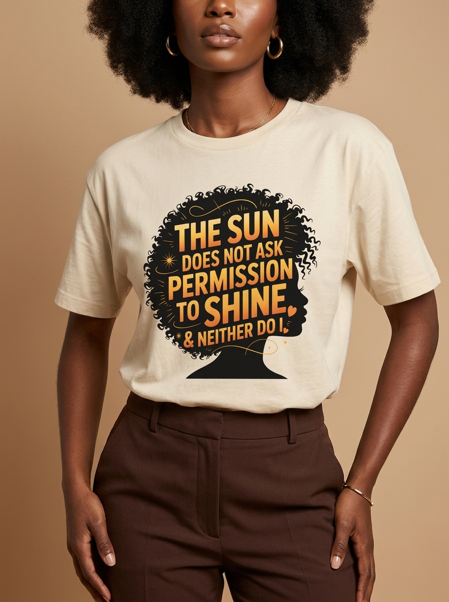 The Sun Does Not Ask Permission To Shine T-Shirt: Radiant Afro Graphic T-Shirt - RootednLoud