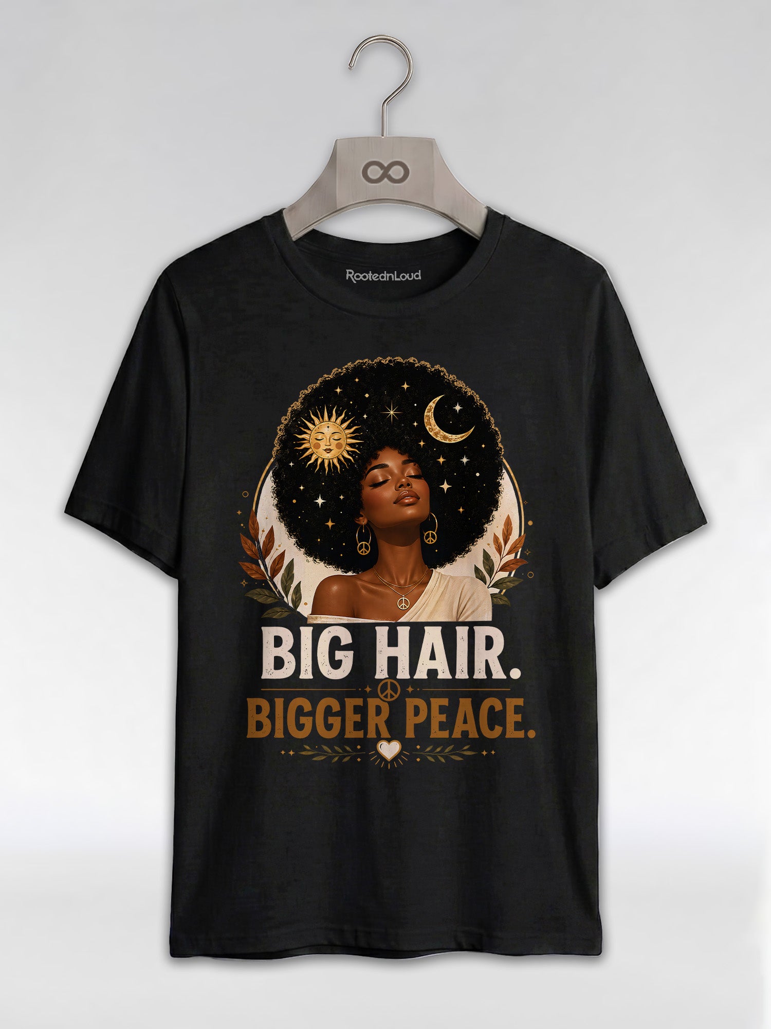 Big Hair Bigger Peace: Celestial Afro Graphic T-Shirt - RootednLoud