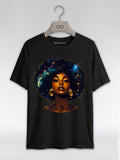 Cosmic Afro Black Girl Magic: Celestial Melanin Queen Graphic T-Shirt - RootednLoud