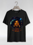 Cosmic Afro Black Girl Magic: Celestial Melanin Queen Graphic T-Shirt - RootednLoud