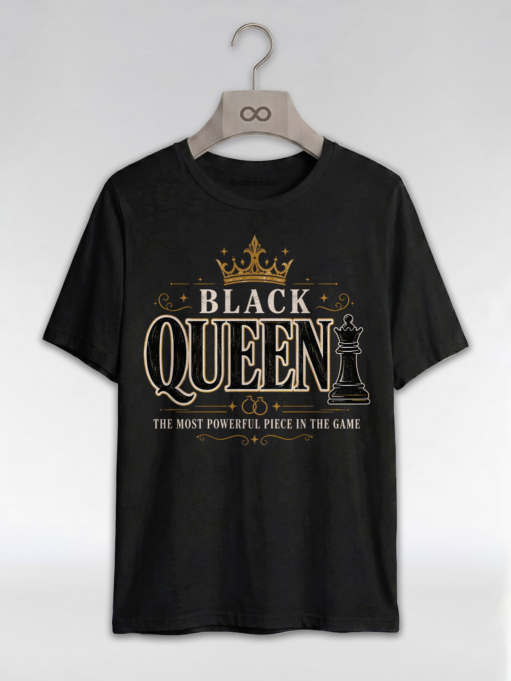 Black Queen The Most Powerful Piece: Chess Empowerment Graphic T-Shirt - RootednLoud